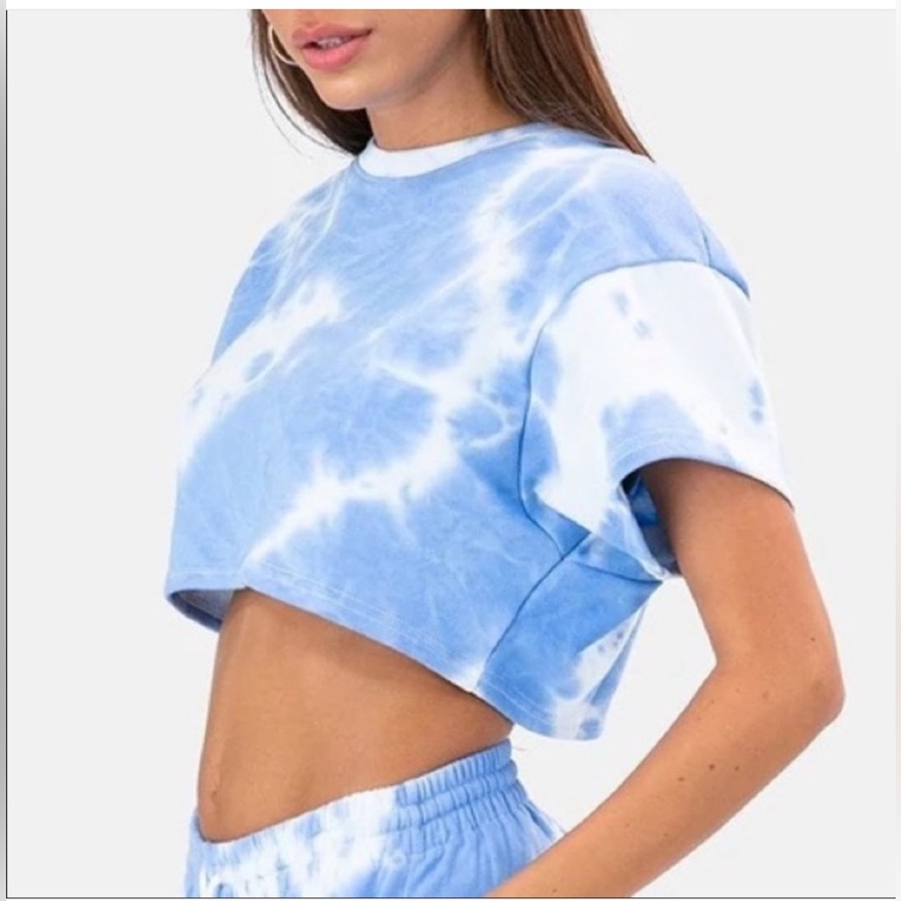 Adika Tie-dye jersey cropped sweatshirt top short sleeve size small Pit